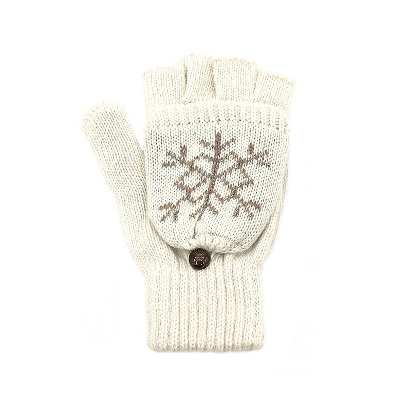 

Перчатки мужские и женские двойные вязаные перчатки Snowflake Flip Теплые жаккардовые перчатки с полупальцами one size fits all белый