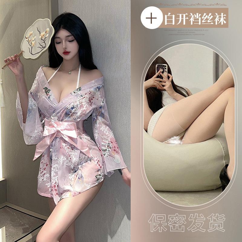 Sexy lingerie kimono bathrobe set uniform seduction print Japanese bow sexy Japanese pajamas new