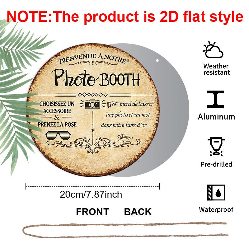 2D Flat, 1pc Suitable for Wedding & Birthday Party Photo Booth Sign - Vintage French/English Retro Aluminum Wall Decor, Round Photo Booth Label for
