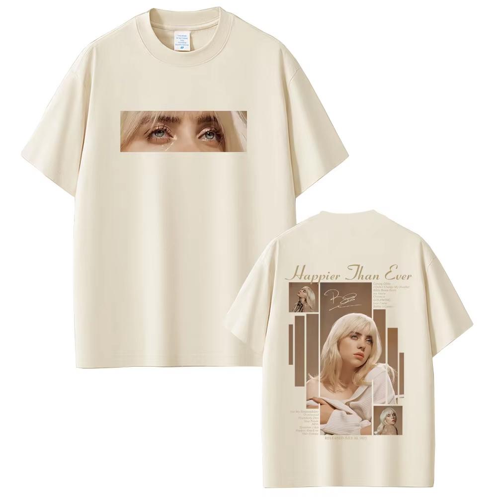 Happier Than Ever 2026 Tshirt Men Women Fashion Pop Music Short Sleeve T Shirts Unisex Hip Hop Tshirts Streetwear Y2k