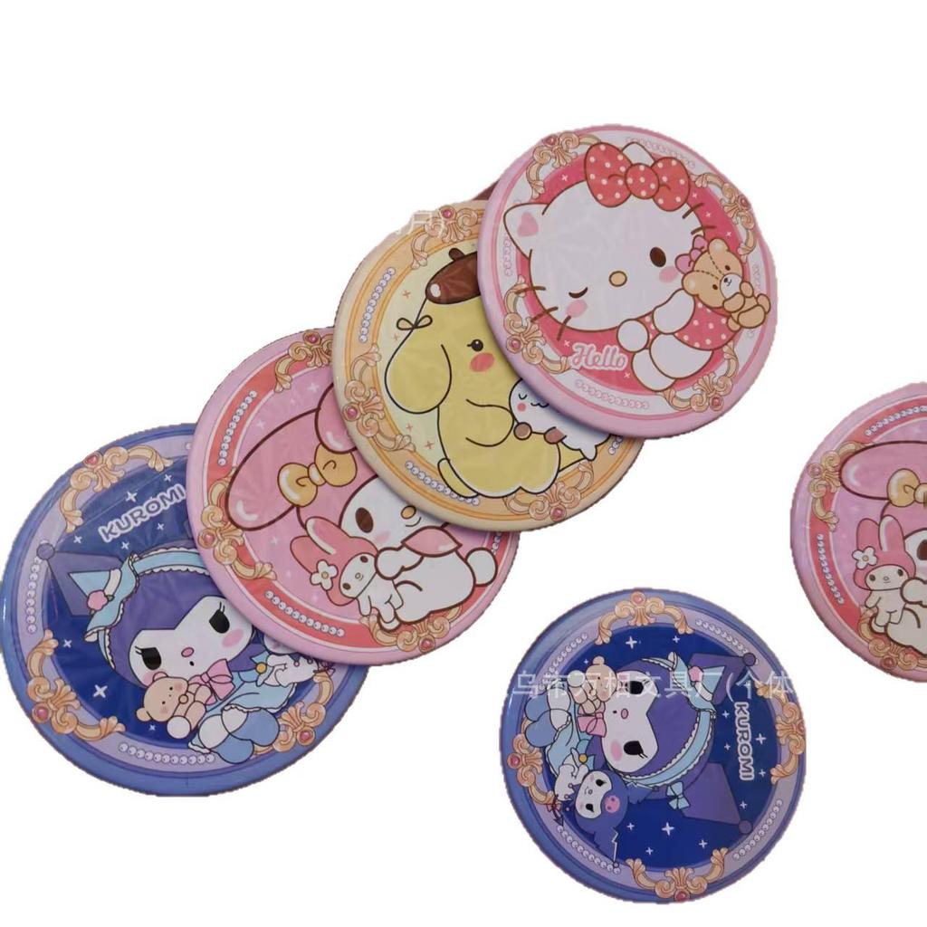 Sanrio Cute Cartoon Mini Round Mirror - Portable, High Appeal for Children & Students, Girly Heart Design