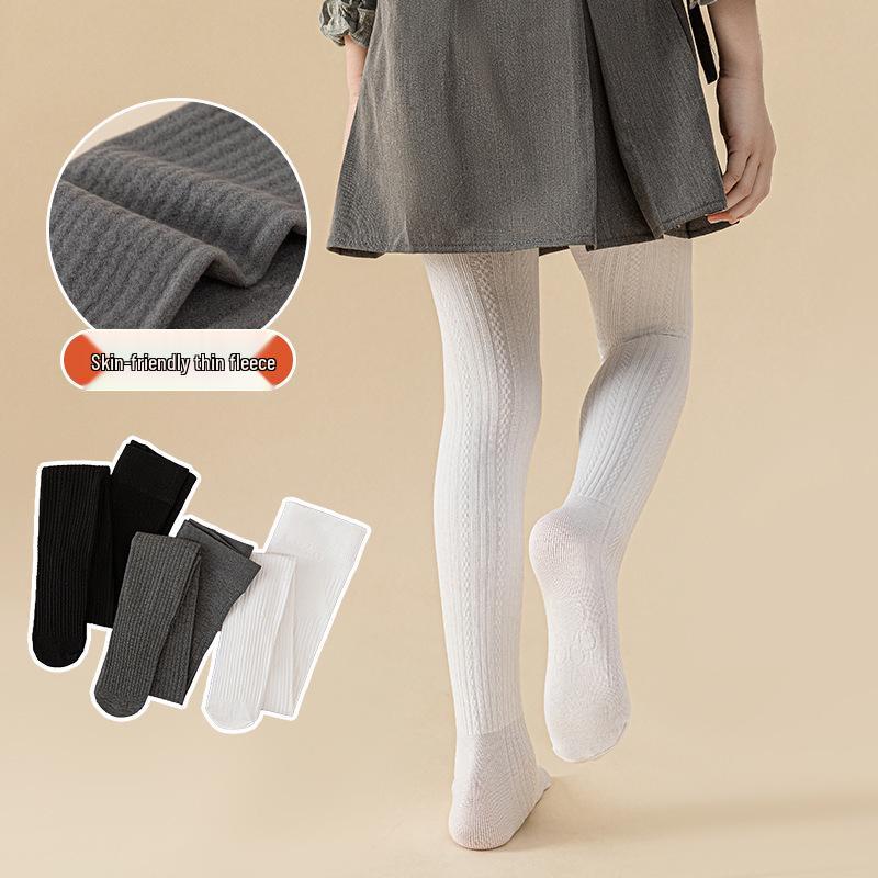 Czarne legginsy dziewczęce z podszewką z polaru - Cienkie, antypoślizgowe, na wiosnę/jesień.