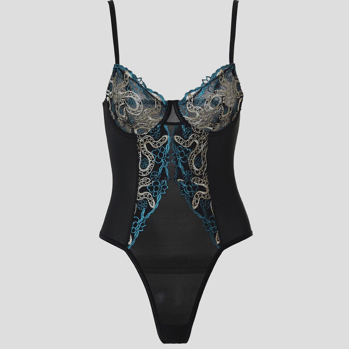 Французский пикантный женский черный молочный шелковый вышитый облегающий сексуальный комбинезон на бретелях Medium