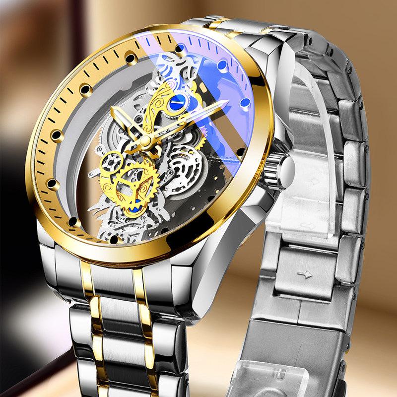 Men's 2026 Double-Sided Skeleton Mechanical Watch - Automatic, Waterproof, Luminous, Trendy, Business Style
