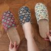 Women's Ethnic Floral Linen Sandals - Breathable Toe-Cover Slippers for Home
