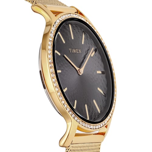 TIMEX TRANSCEND 34MM Women's Watch, TW2V52300, Black Dial, Brass, Mineral Glass, Quartz, Japanese Movement, Gold