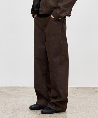 BASEMOMENT Non-Faded Curved Denim Pants Brown
