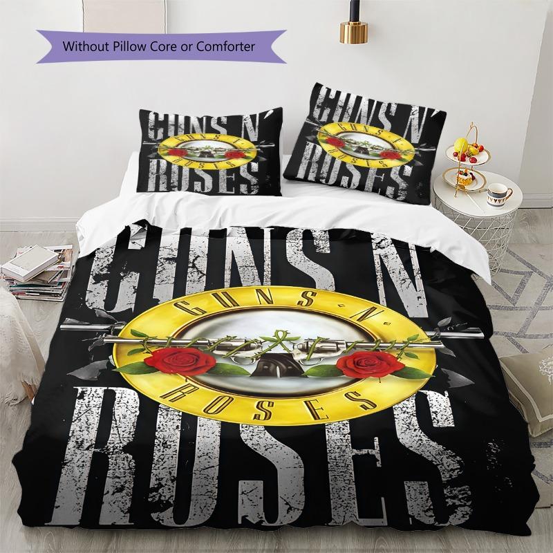 Guns N Roses Classic Circular Logo Print 3 Pieces Duvet Cover Set Hard Rock Band Bedding Bedroom Decor Without Pillow Core Comforter
