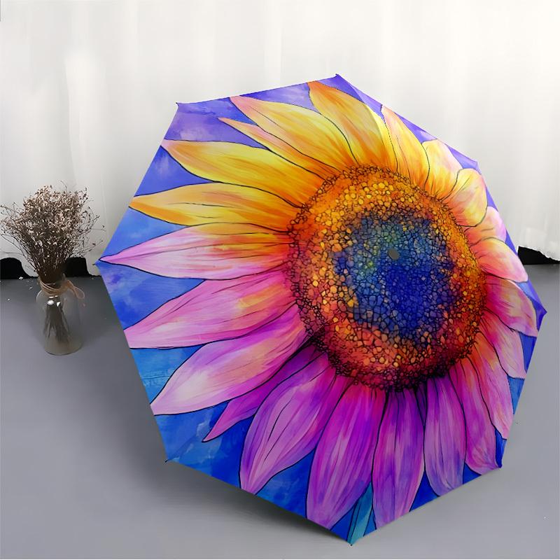 1pc Sunflower Bloom Automatic Folding Umbrella - 8-Rib Compact Travel Umbrella Durable & Portable for Outdoor Use, Perfect Gift017