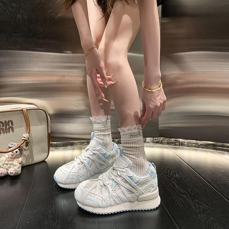 Spider web straps mesh breathable dad shoes girl 2025 spring and summer new design retro platform casual Forrest Gump shoes