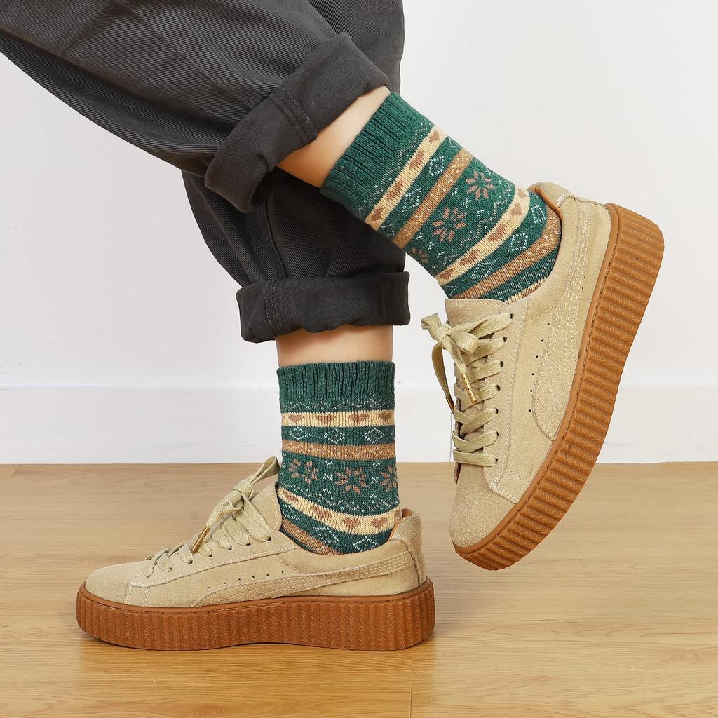 DAMILY Warm Winter Winter Set of Floral Crew Nordic Sizes Casual Socks Women's Socks, Thick, Cold-Proof, Cotton, Cute, Warm, Colorful, Socks, 5,