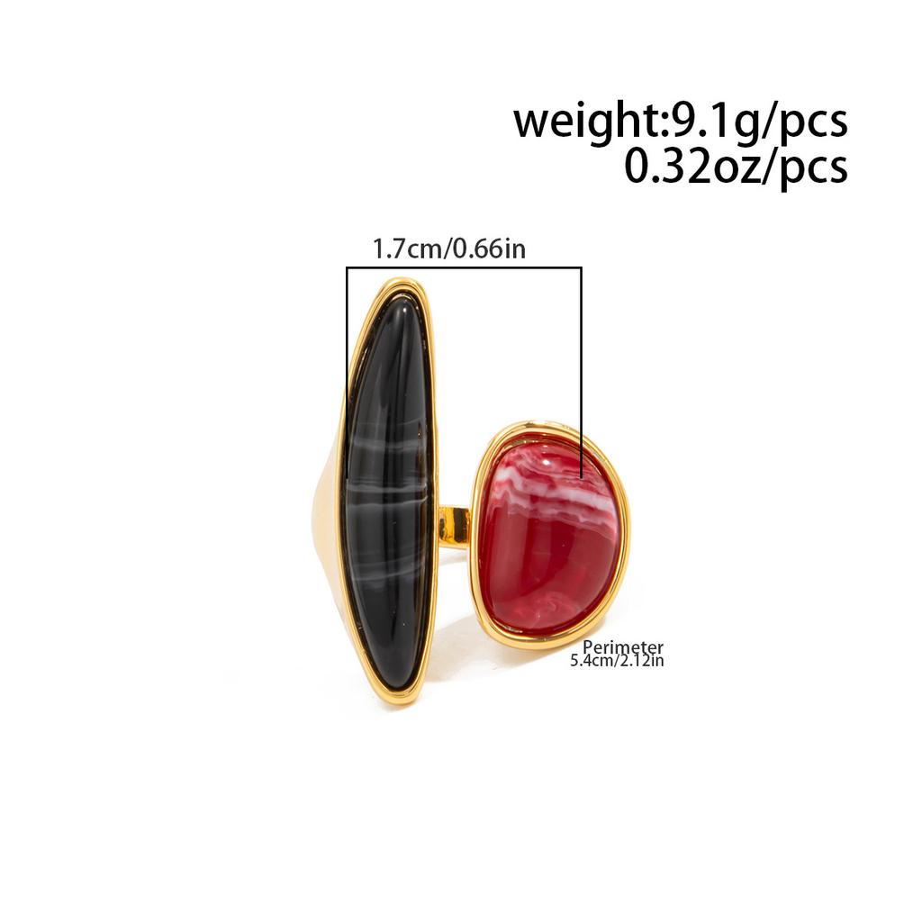Vintage Inlaid Resin Acrylic Open Ring for Women Elegant Irregular Geometry Adjustable Knuckle Ring Daily Wear Jewelry