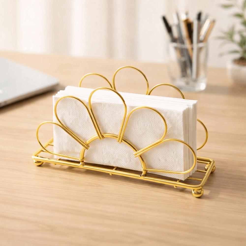 Durable Metal Napkin Holder Gold Flower Elegant Paper Dispenser Decorative Tissue Dispenser for Kitchen Dining Table