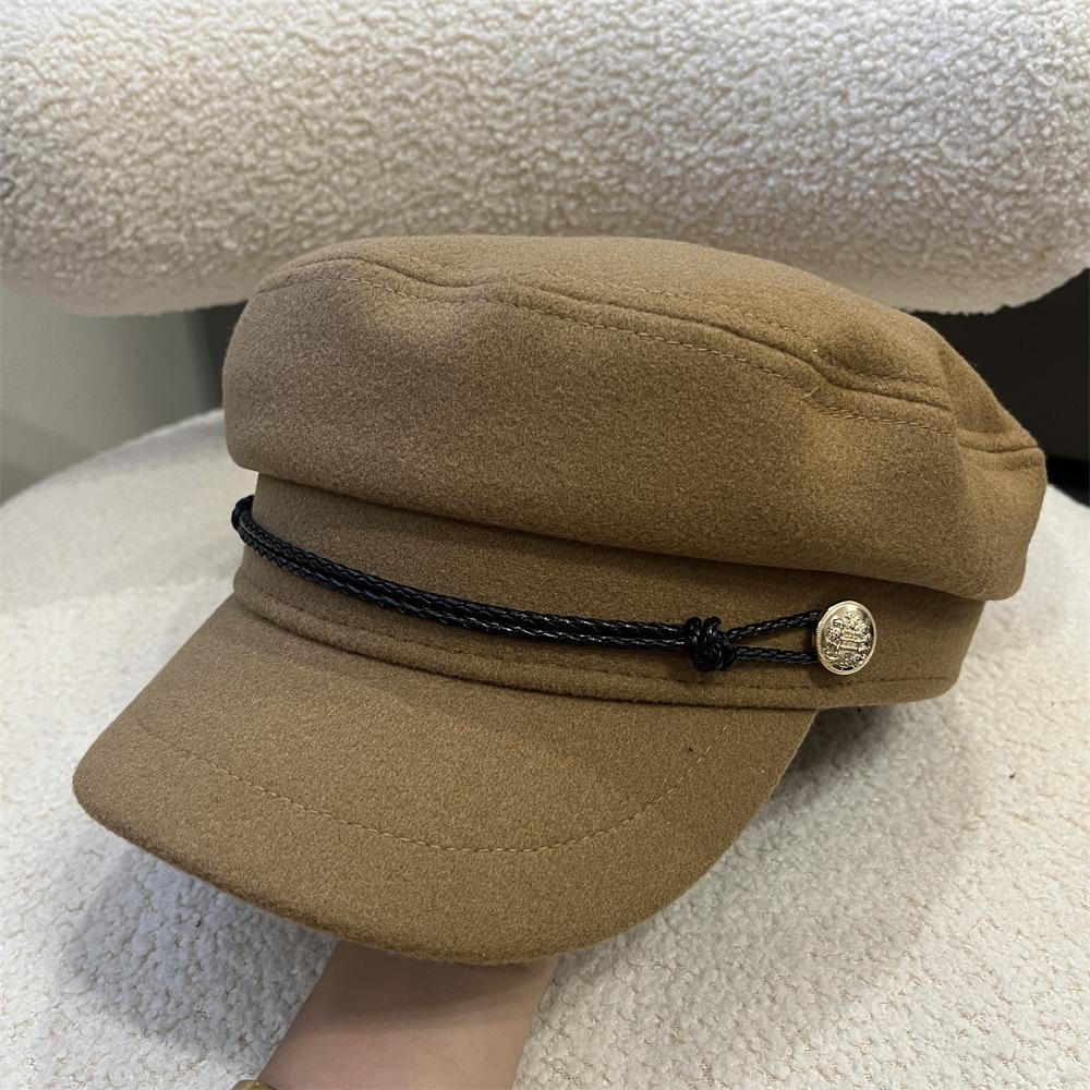 

Восьмиугольная шляпа детская осенне-зимняя модная универсальная шляпа художника британская ретро шляпа с плоским верхом и кожаным шнурком Adult average size верблюд