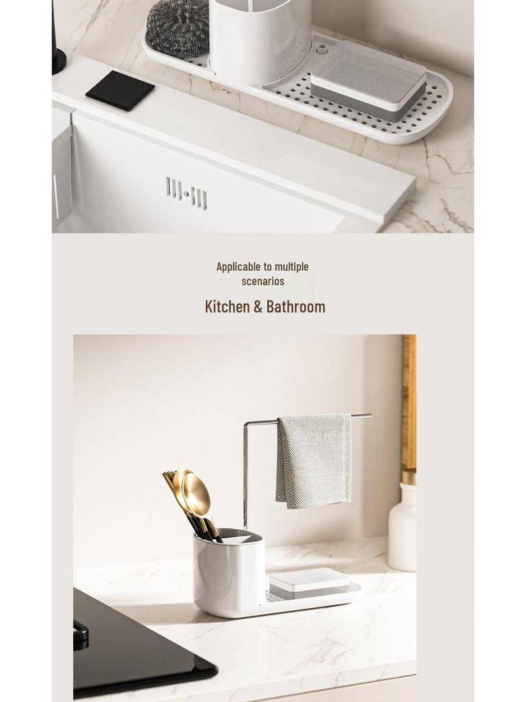 Japanese Dual-Use Kitchen Rack: Manual Soap & Hand Sanitizer Dispenser