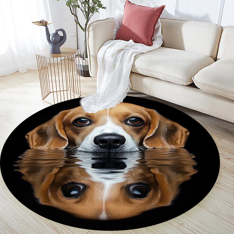 Black Beagle pattern round rug,Carpet Rug for Living Room Bedroom  Playroom ,Non-slip Floor Mat,Holiday Gifts and Birthday Gifts.