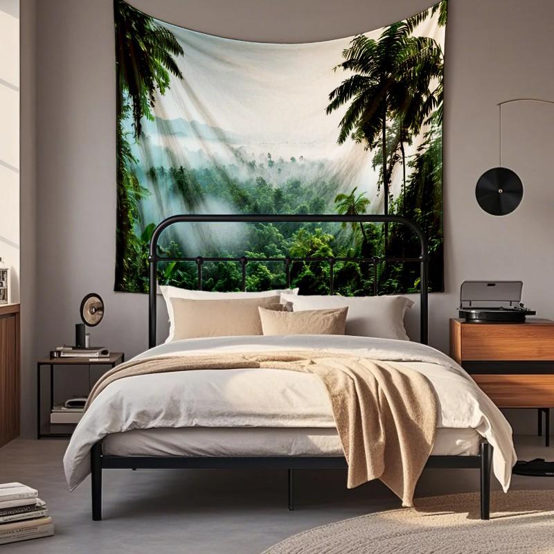 Boho Chic Wall Tapestry With Moon Phase Floral Starry Sky Design Bedroom Yoga Studio Decor