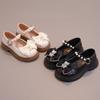Children Leather Shoes for Girl Glossy Simple School Versatile Shoes Kid Non-slip Thick Soled Fashion Black Bear Mary Jane Shoes