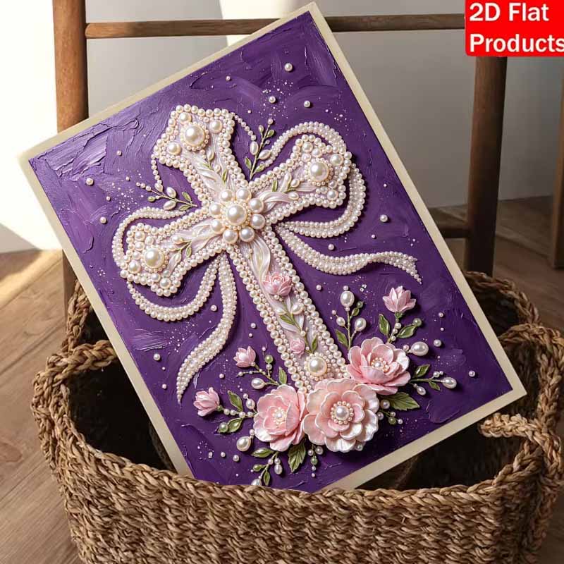 Pearl Painting Set 5D Pearl Mosaic Art Style Religious Cross Flower Theme Home Wall Decoration.
