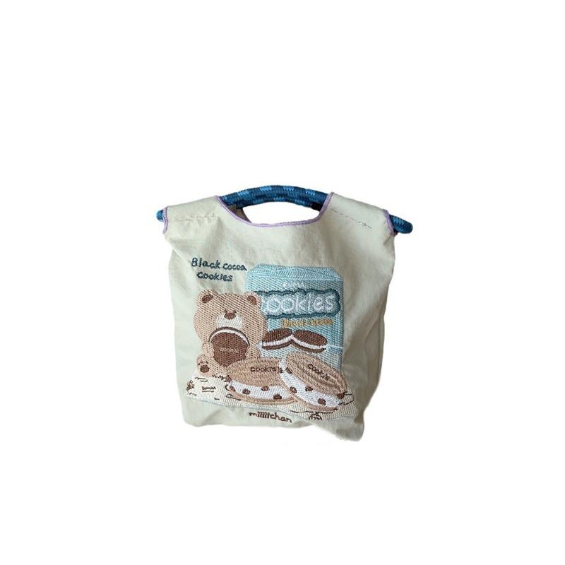 13 Exquisite embroidered bear cloth bag student handbag Oxford cloth mini handbag shopping mobile phone bag