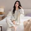 Pajamas women's spring and autumn pure cotton long-sleeved chest pad middle-aged mother autumn 1011 new anti-bumping loungewear