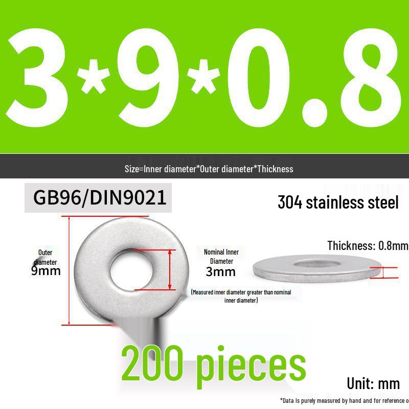 304 Stainless Steel Enlarged Flat Washer Ring (Sizes: M1.6-M22)