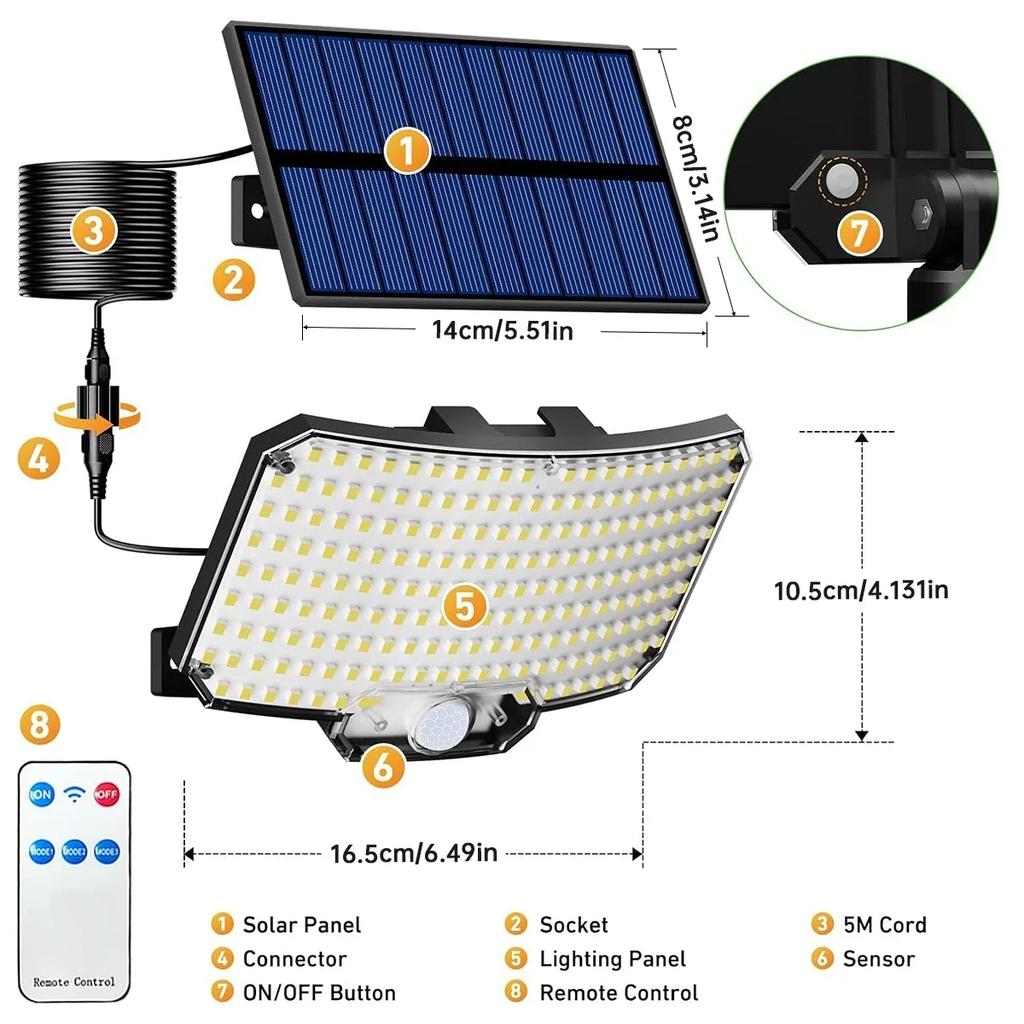234 LED Solar Light with 3 Modes Motion Sensor Outdoor Solar Lamp Security Lights for Outside Yard Garden Fence Pathway Design