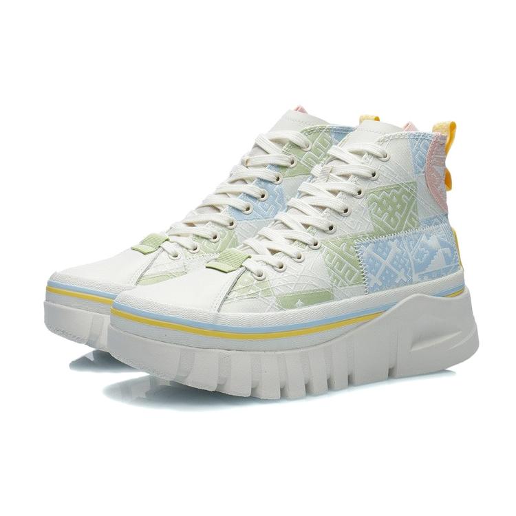 Li Ning Wave Coverage Slip Resistant Cushioning Breathable High top Skateboard Shoes Women's White Green AGCR270-1