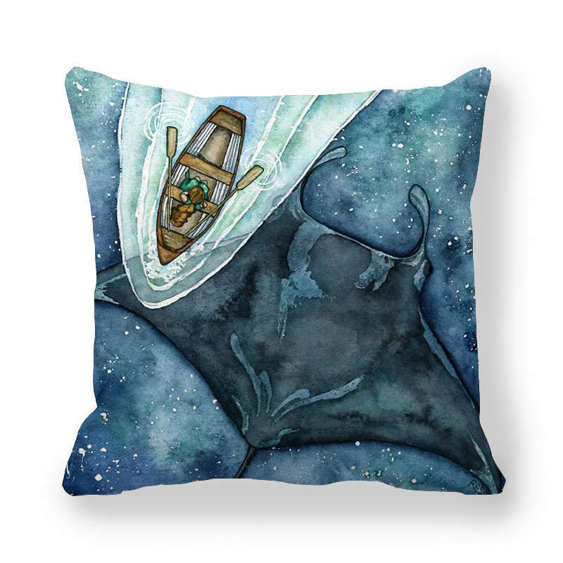 Watercolor Art Of Whale Pattern Digital Printing Short Plush Pillow Covers For Car Sofa Office Cushion Cover Home Goods