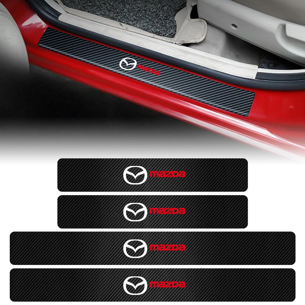 AAGH1 4Pc Car Carbon Fiber Door Sill Protection Sticker Anti-scratch Film Accessories For Mazda 3 6 Axela CX-5 CX-3 CX-8 Atenza MS 323