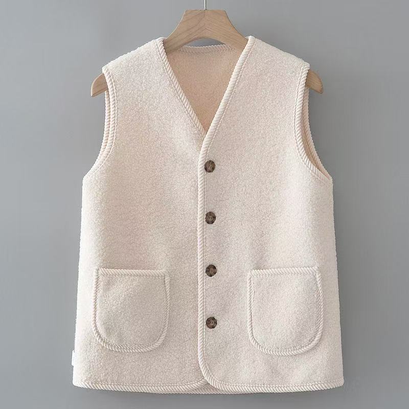Lamb wool integrated vest velvet thickened warm lady middle-aged mother autumn and winter versatile coat vest