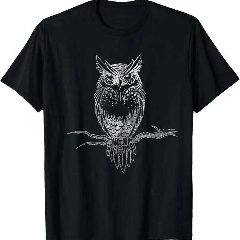 

Owl Perched on Branch Graphic Unisexs Breathable Cotton TShirt Distressed Design Tee 4XL