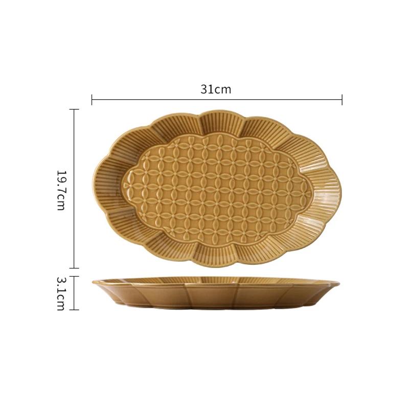 Creative Solid Color Relief Ceramic Plate Fashion Classic Irregular Steak Plates Delicious Dishes Soup Bowls Exquisite Tableware