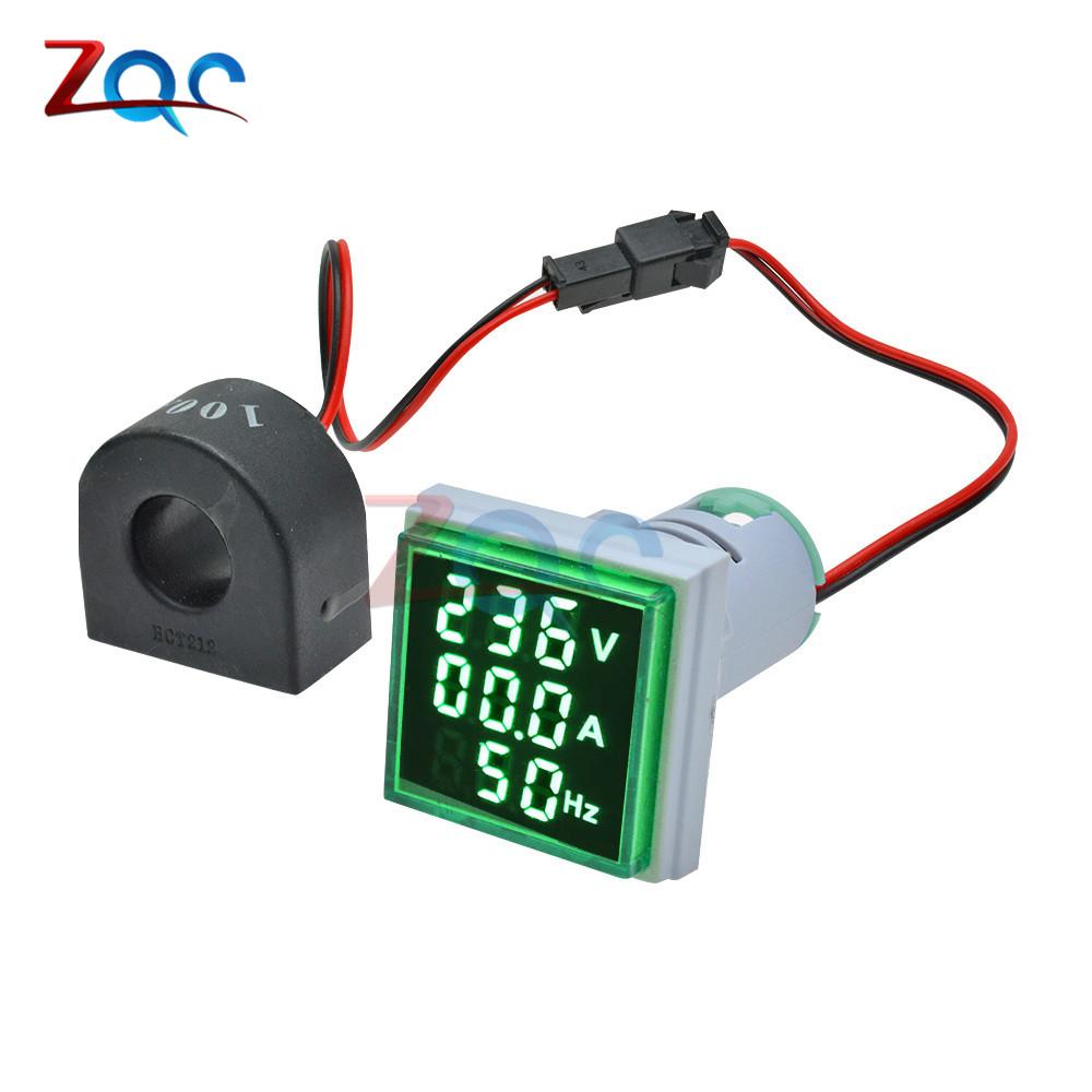 3 In 1 AC 60~500V Digital Voltmeter Ammeter Hz Hertz Frequency Meter Current Voltage Indicator Tester Amp Signal Light LED 22mm