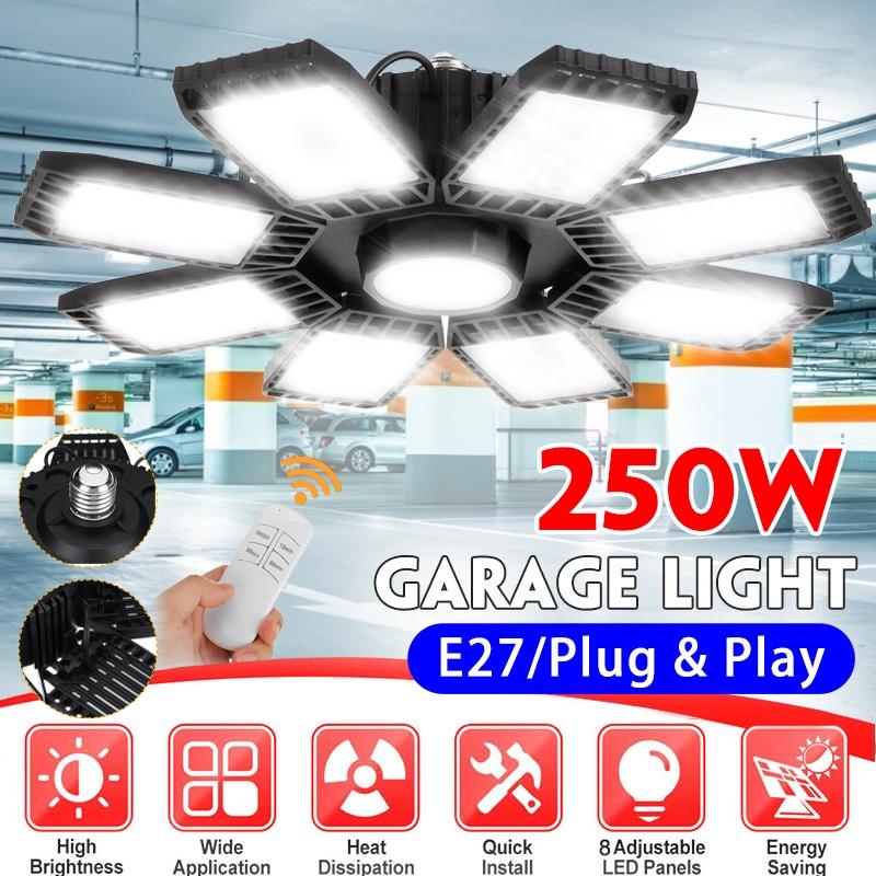 AC 85-265V 250W 6500K E27 LED Garage Light Lamp Adjustable Deformable Bulb Ceiling Light For Shop/Storage/Warehouse Workshop Lighting
