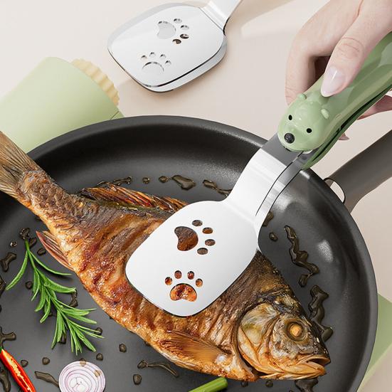 2-In-1 Stainless Steel Spatula Tongs Non-Slip Flipper And Food Turner for Pancake Fish Steak Kitchen Cooking Gadgets