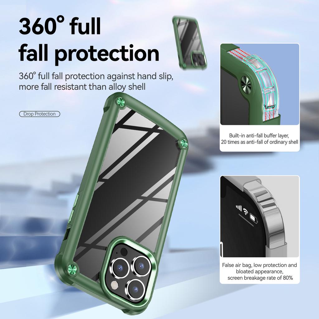 For iPhone 16 Pro Max Case Hybrid PC+TPU Back Phone Cover with Alloy Lens Frame