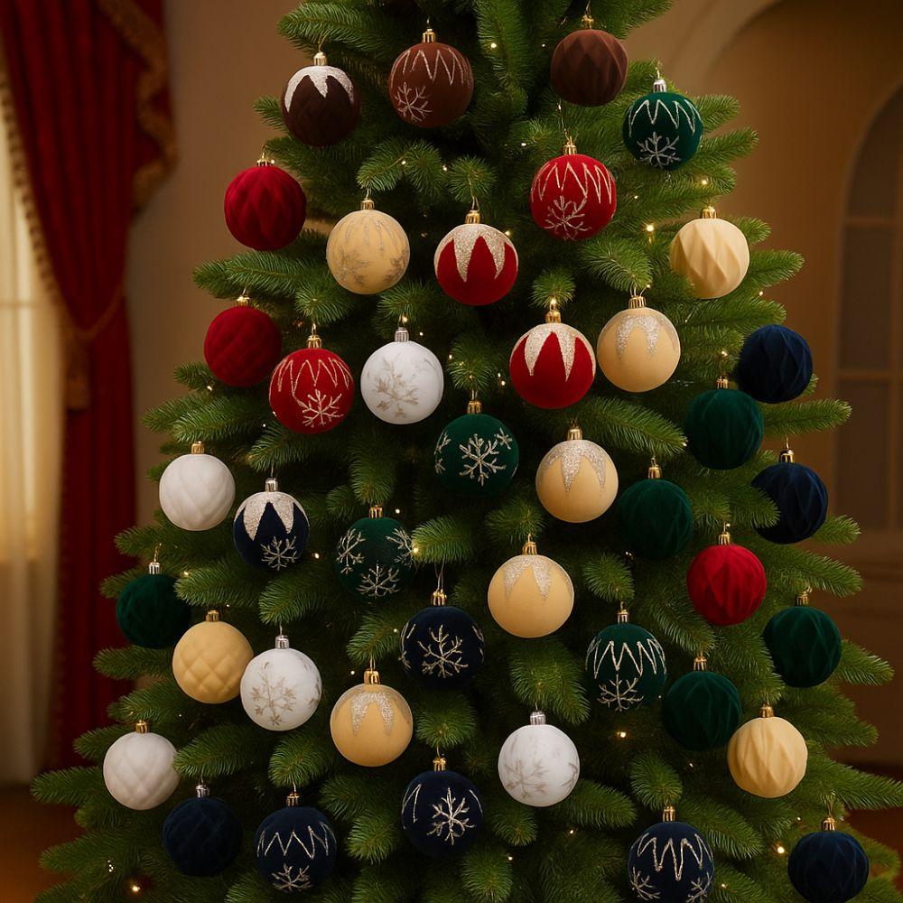4pcs Glitter Christmas Tree Hanging Balls Flocked Xmas Ball Ornaments Xmas Gift Balls  Party Favors
