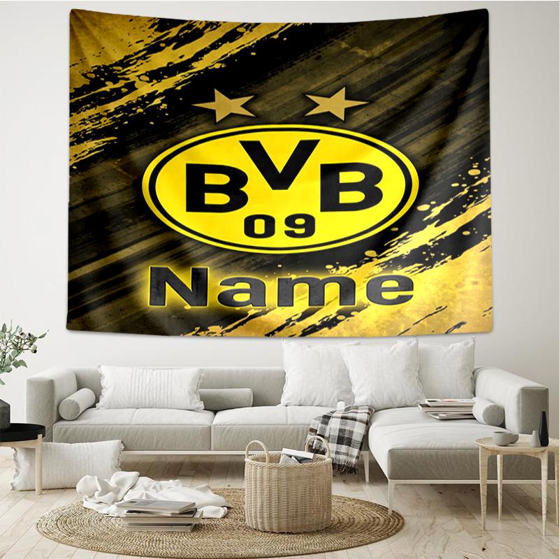 Custom Name Borussia Dortmund Print Tapestry, Backdrop, Easy Setup, Ideal for Bedroom, Office & Living Room, with Aesthetic Wall Hanging Decor.