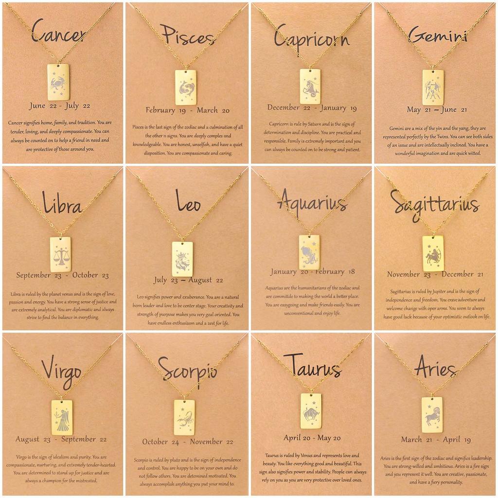 Twelve Constellations Birthday Flower Necklace Female Stainless Steel Square Pendant Clavicle Chain Makeup