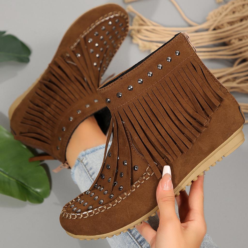 Fashion 2024 New Winter Women Outdoor Tassel Decoration Boots Women Comfortable Flat Non-Slip Fashion Platform Boots Shoes for Women