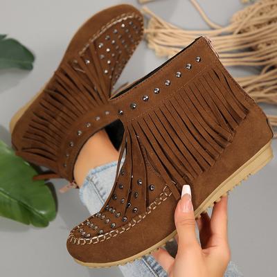 Moda 2024 Nowe Zimowe Damskie Buty Outdoorowe z Ozdobą Frędzle Damskie Wygodne Płaskie Antypoślizgowe Modne Buty na Platformie dla Kobiet