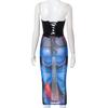2 Pcs/Set Women Top Skirt Set Bodycon Skinny Colorful Mid-calf Length Animal Thin Backless Butterflies Print Sleeveless