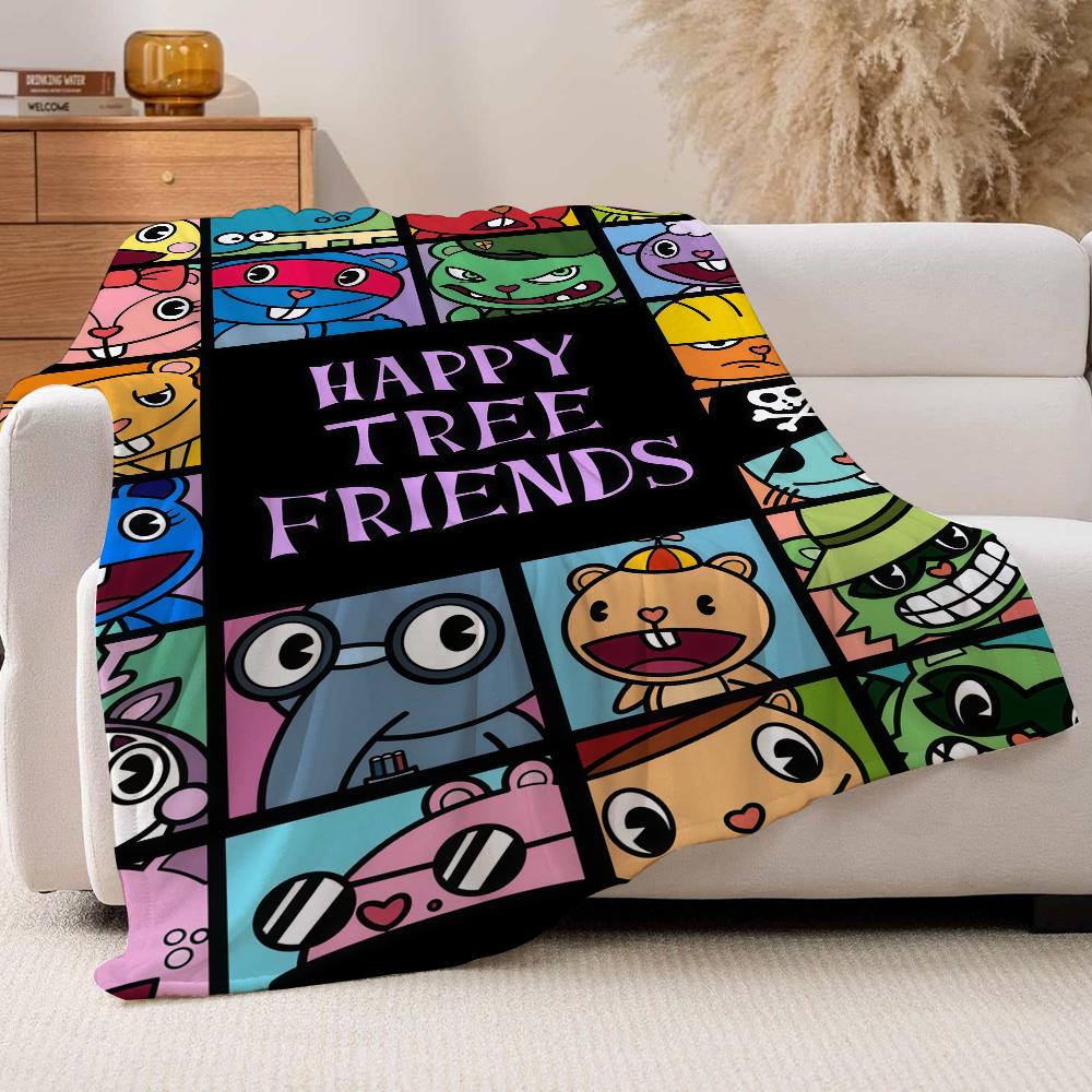 Manta de dibujos animados Happy Tree Friends para sofá, oficina, cama, avión, viaje, dormir, leer, relajarse, camping, suave y cálida