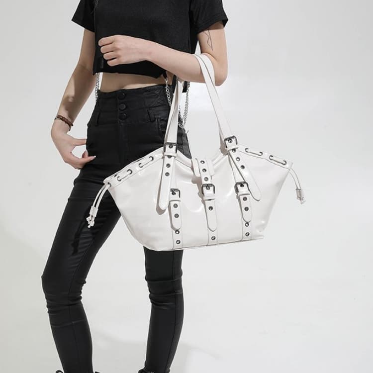 Rivet Metal Buckle Drawstring Tote Bag Women's Shoulder Bag