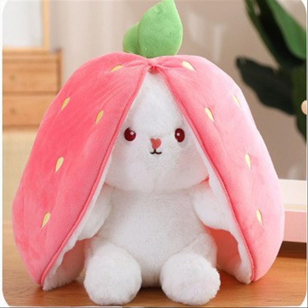 Non-Toxic Cute Strawberry Carrot Rabbit Plush Toy Stuffed Creative Into Fruit Transform Baby Cuddly Bunny Doll For Kid Birthday Gift