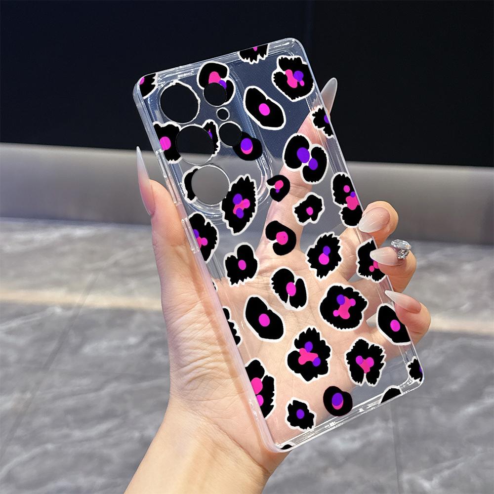 Pink and Purple Leopard Print Phone Case for Samsung Galaxy S26 S25 S24 S23 S22 S21 S20 FE Plus Lucency TPU Protection Cover