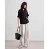 Women's Elegant Wool Blend Short-Sleeve Tee with Lace Trim
