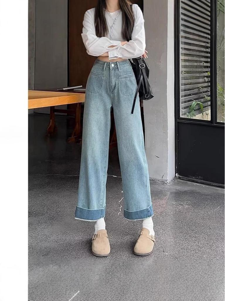 Women's High-Waisted Retro Straight-Leg Jeans - Spring & Autumn 2024 Collection