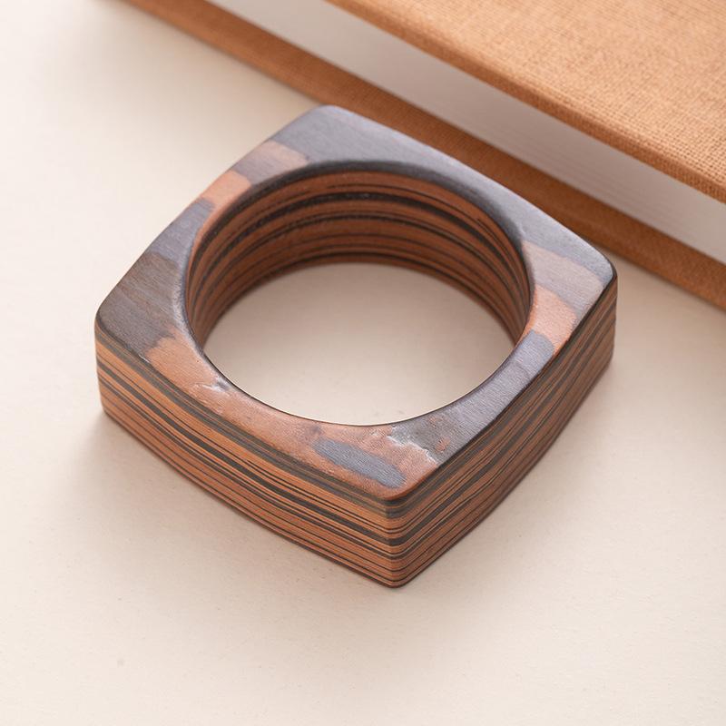 Personality Trendy Cool Exaggerated Wooden Bracelet Literary Retro Square Wood Bracelet Accessories Hand Jewelry Niche High Sense